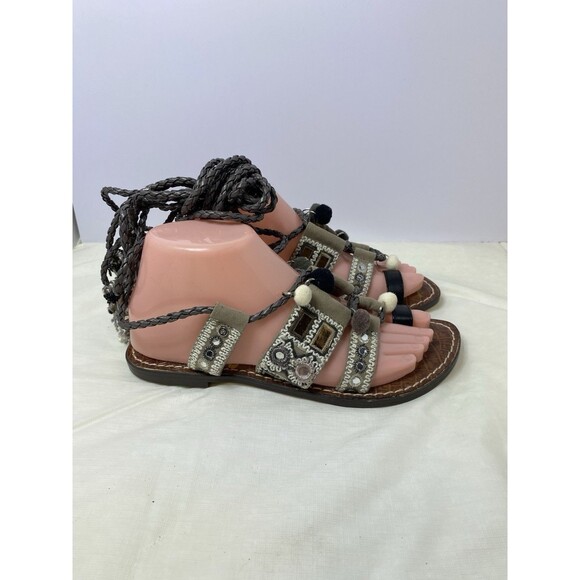 Sam Edelman Gray Gretchen Embellished Wrap Boho Gladiator Sandals Size 7 - Picture 3 of 7